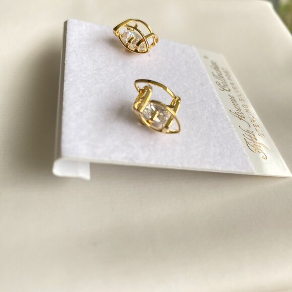 FAC Open Square Cubic Zirconia Gold Tone Stud Earrings - Picture 2 of 6